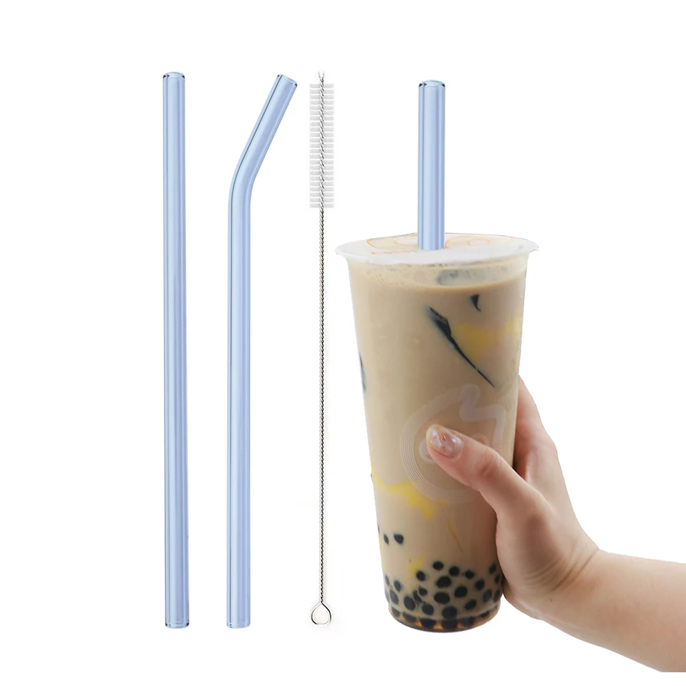 3Pcs High Borosilicate Glass Straw Set Eco Friendly Reusable Drinking Straw for Smoothies Cocktails Bar Accessories with Brush