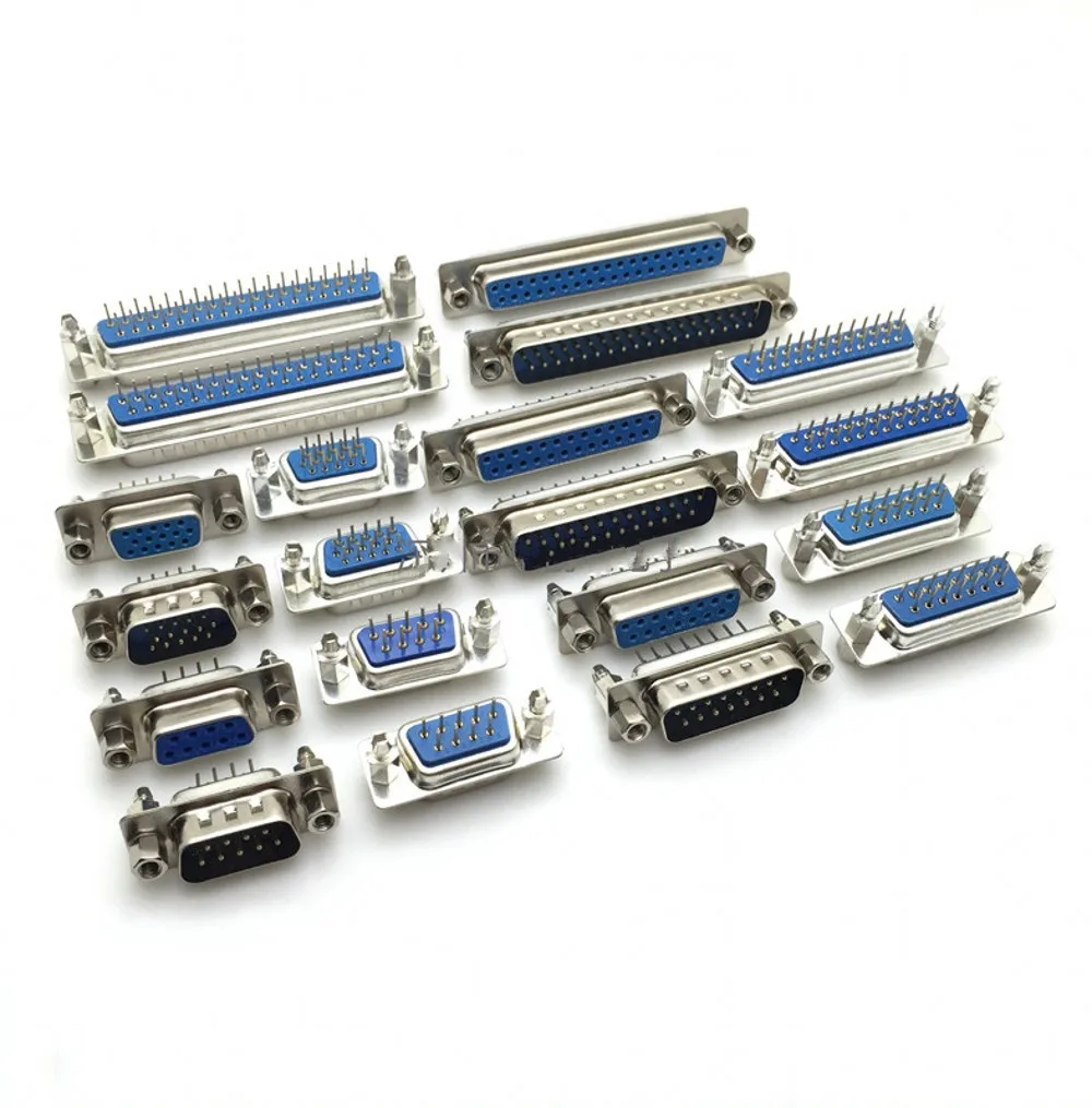 D-sub PCB 장착 커넥터, 직선 180 도 암 플러그, DB9 DB15 DB25 DB37 9 15 25/37 핀, DP9 DP15 DP25 DP37, 100 개