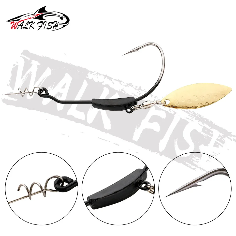 WALK FISH 3PCS 2g 3g 4g 5g 7g 9g Квошипный крючок Металлическая ложка с блестками Приманки с поворотным замком Колючий крючок Офсетные крючки