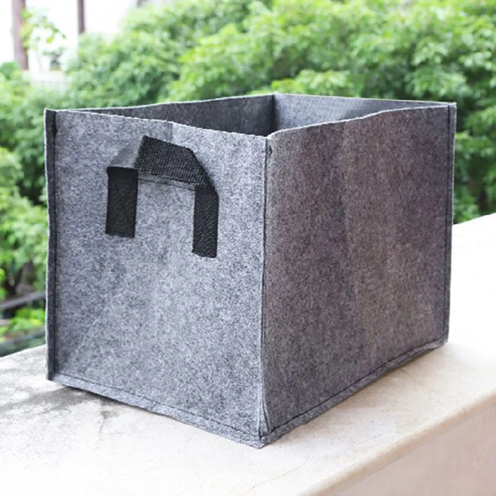 1pcs Gray Square Fabric Grow Bags Felt Growing Bag Pots Home Gardening Plant Vegetable Flower Growing Planter Container