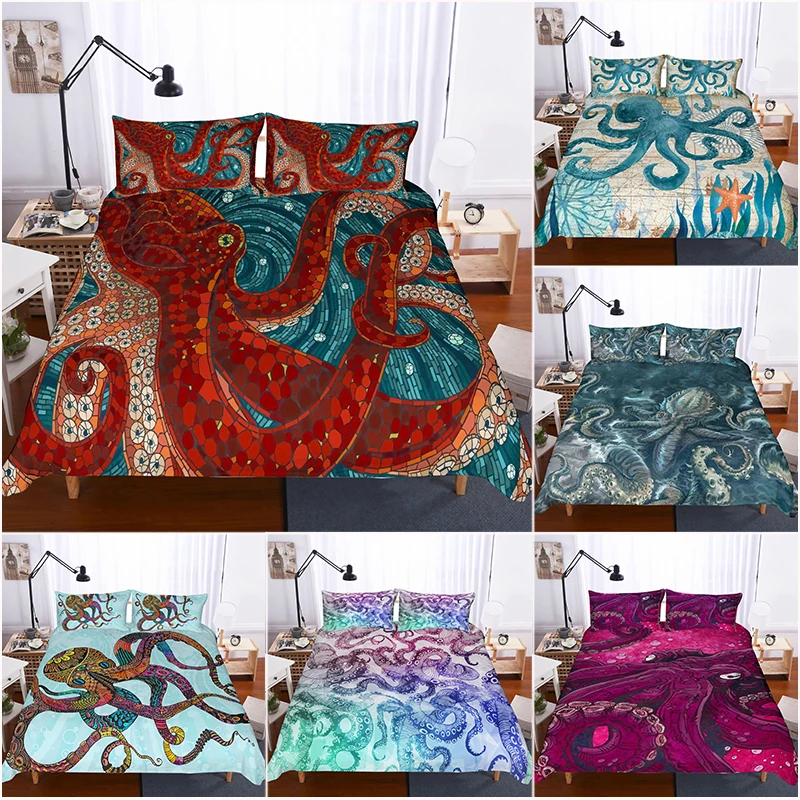 

High Quality Octopus Duvet Cover with Pillow Cover Bedding Set Single Double Twin Full Queen King Size Bed Set for Bedroom Decor