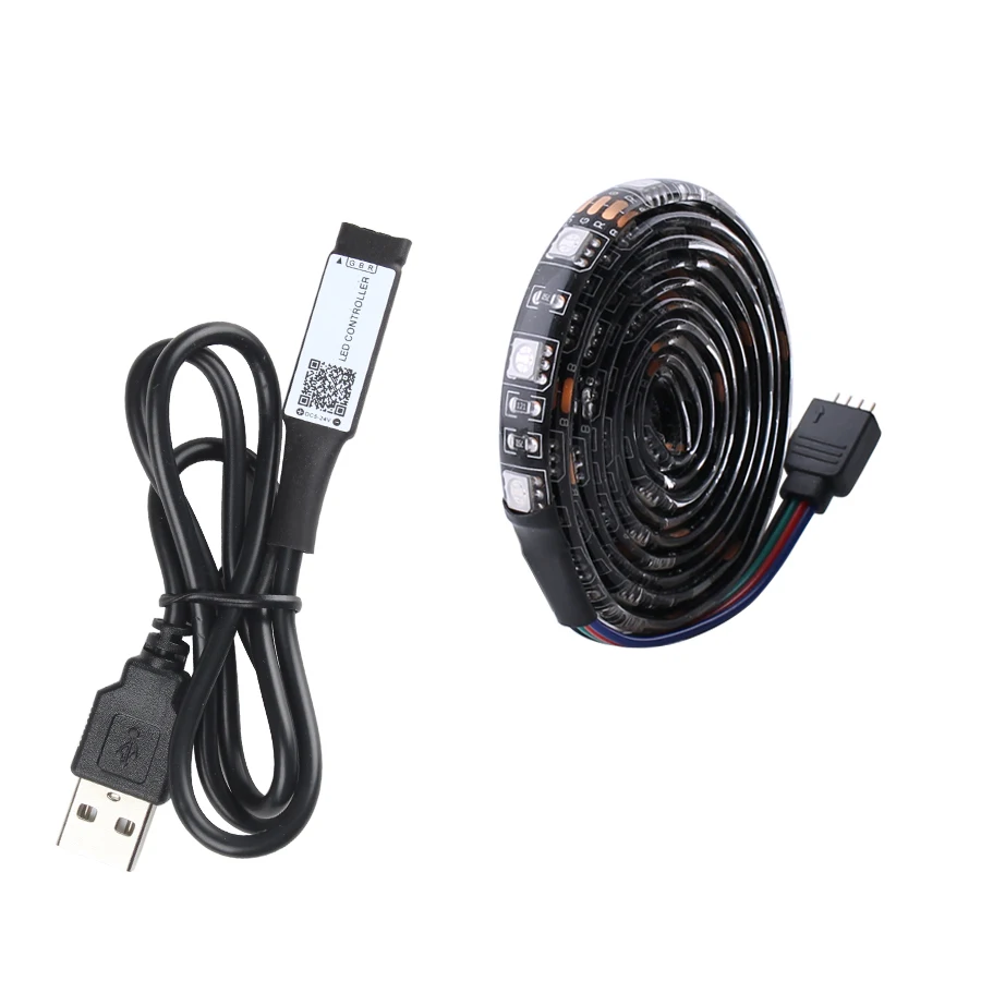 Tira de luces LED RGB de 5 V, cinta de 5m, resistente al agua, 5050, controlador compatible con Bluetooth, 5 V, neón, 50CM