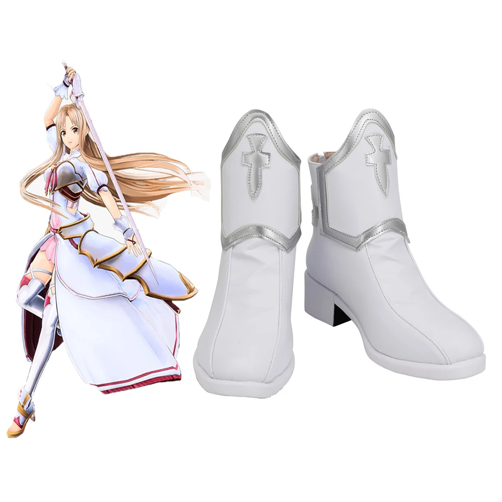 

Anime Sword Art Online Yuuki Asuna Cosplay shoes women Asuna Yuki Role Play Halloween Party white boots large size