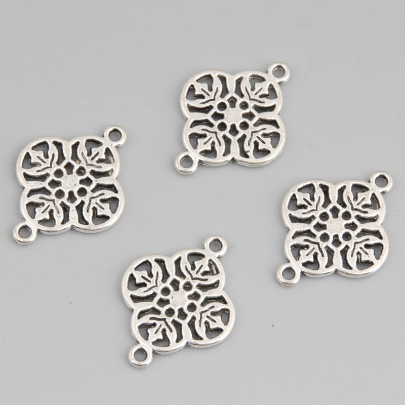 50pcs colore argento 20x15mm Charms fiore cavo piante connettore pendente misura fai da te risultati dei gioielli in metallo fatti a mano forniture