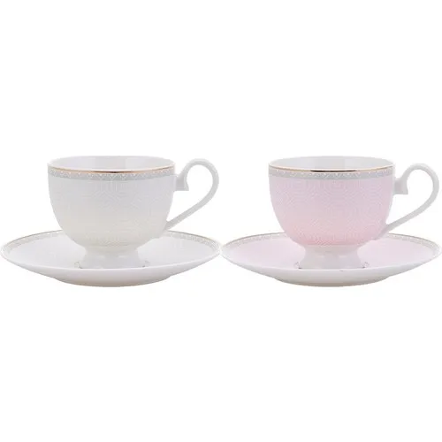 DOLBOVI 4 Piece Romeo 2 Person Tea Set Pink and White