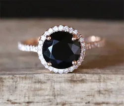 925 Sterling Silver Color Style Women's Natural Black Close Ring Inlaid Zircon Diamond Gemstone Rose Gold Geometric Jewelry