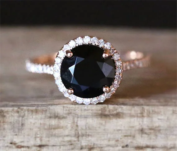 925 Sterling Silver Color Style Women's Natural Black Close Ring Inlaid Zircon Diamond Gemstone Rose Gold Geometric Jewelry