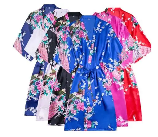 Short Style Asain Japanese Style Kimono Yukata Dress Haori Woman Sleep Night Wear Bathing Robe Oriental Chinese Silk Pajamas