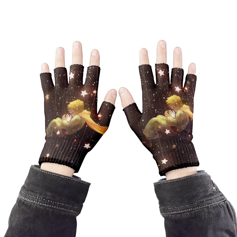 Gants sans doigts de dessin animé 3D pour adultes, impression petit prince ogo, renard mignon rose, gants de cyclisme unisexes coupe-vent demi-doigts