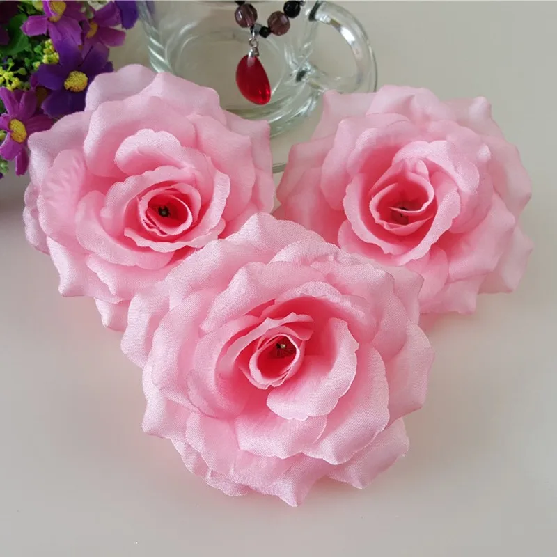 10cm Coral Powder Pink Artificial Rose Silk Flower Heads Decorative Flowers Wedding Party Banquet Decoration Can Mix 10Pcs/Lot