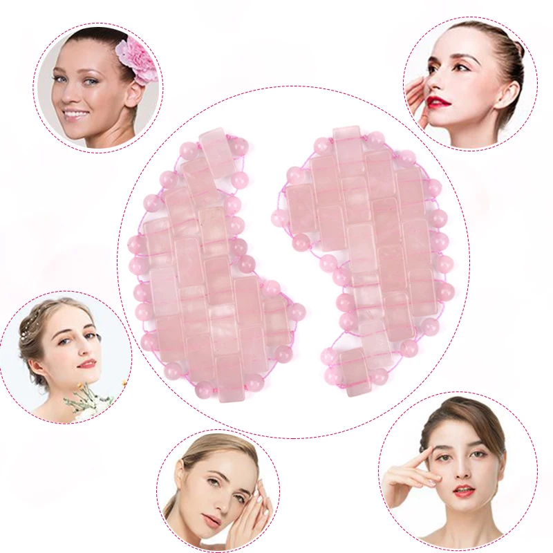 Mini Rose Quartz Crystal Eye Mask Natural Jade Eye Massager Facial Lifting Cold Therapy For Relieve Eye Fatigue Beauty Skin Care