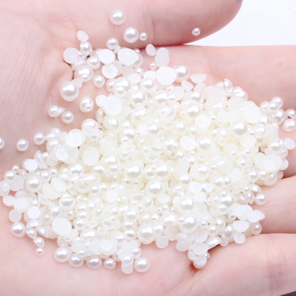 

25mm 200pcs White And Ivory Half Round Flatback Pearls Beads Glue On Resin Gems For Clothes Dresses DIY Jewelry Accessories