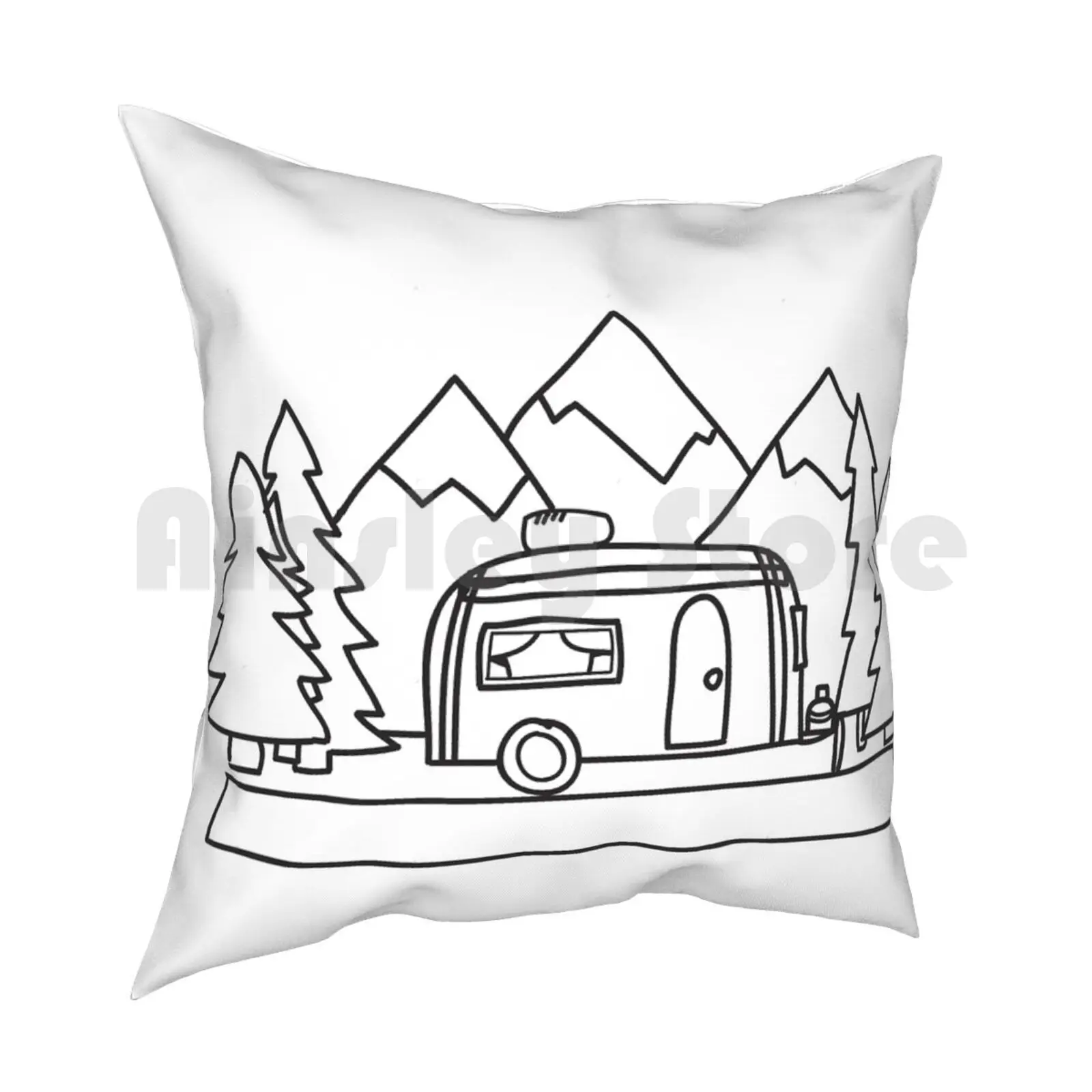 Airstream Pillow Case Printed Home Soft Throw Pillow Airstream Vintage Retro Outdoors Nature Tree Trees Mountain Pine