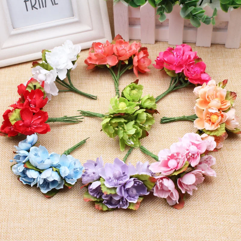 6pcs 11colors artificial plum blossom peach blossom flower for diy wreath floral arrangemanet craft wedding garland decoration