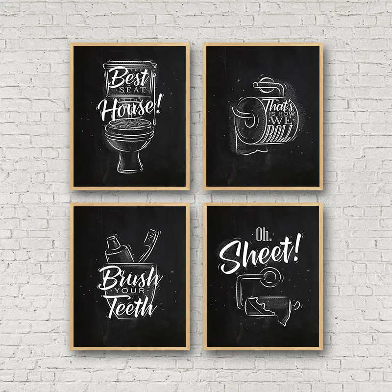 

toilet quote picture bathroom wall decor canvas painting brush canvas art poster fashion black white washroom prints