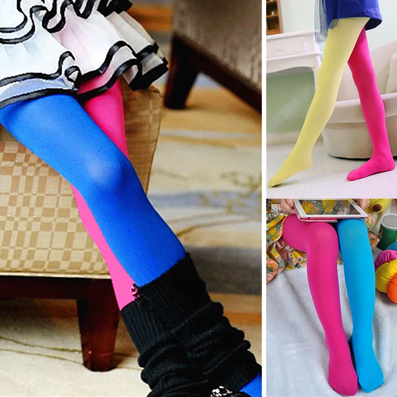 Candy Color Mixed Girls Velvet Tights Patchwork Baby Girl Stretch Trouser Skinny Pants Kids Dance Tights Pantyhose Stocking 3-7Y