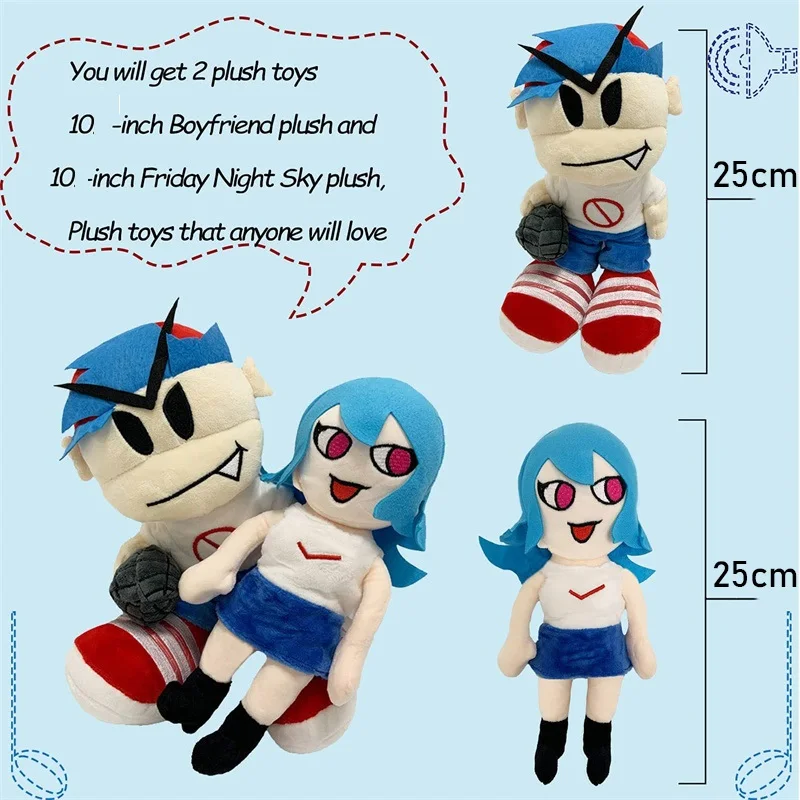 Sexta-feira à noite Funkin Plush Toy, azul namorada Tankman Skid Pump, Whitty Spooky Pico, Plushie Stuffed Doll Gift, namorado, 2pcs por lote