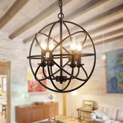 Antique chandelier loft retro wrought iron creative personality sphere chandelier cafe bar restaurant art American black light