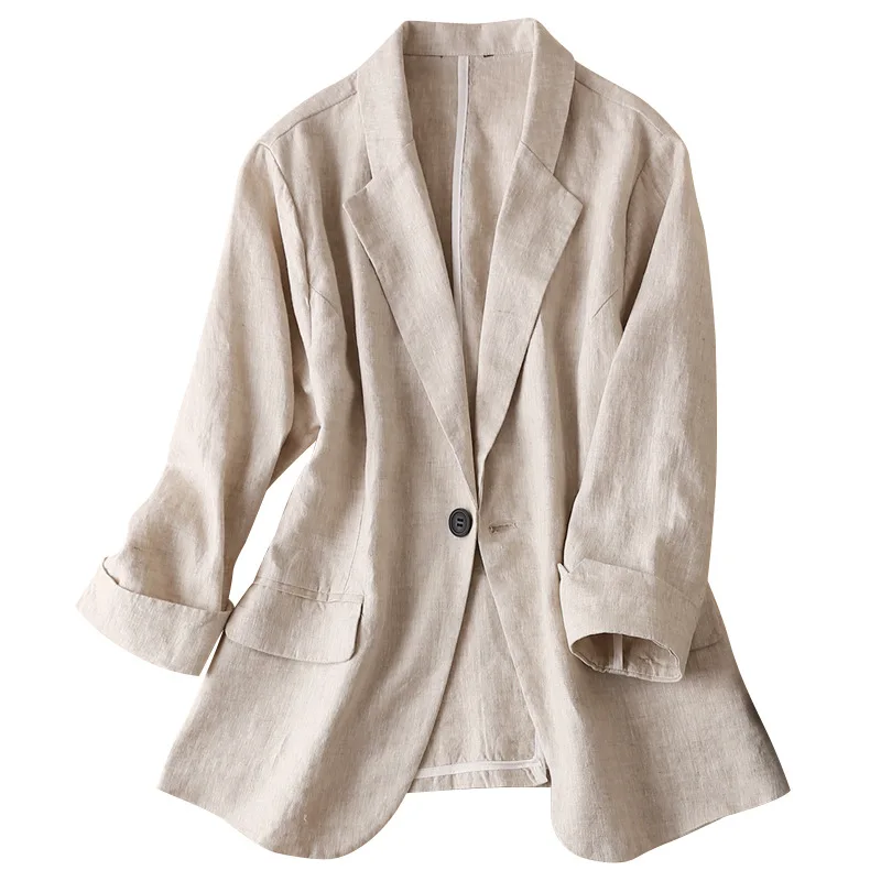 

Slim Linen Suit for Women Three-Quarter Sleeves Jackets Coats 2021 Autumn New Linen Suit Female Leisure Jackets Outwear