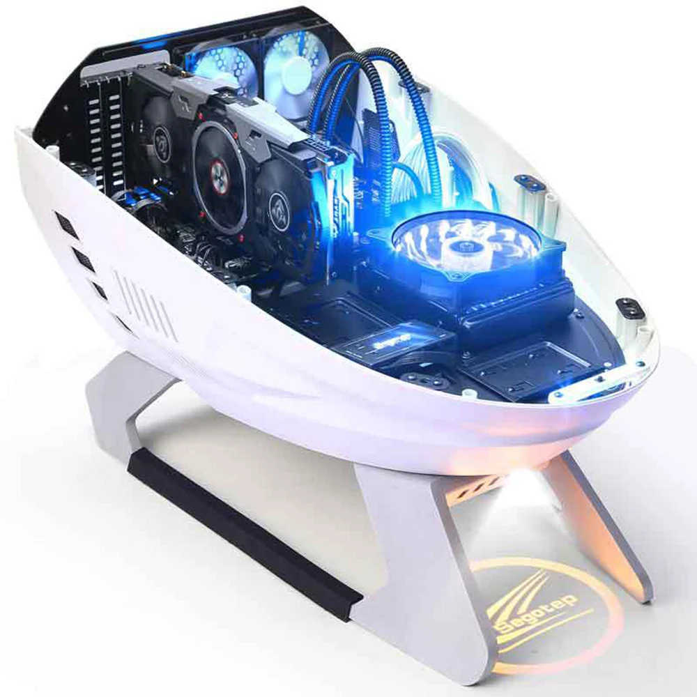 Special-Shaped Spaceship Micro ATX Computer Gaming Case With Projector LED DIY Water Cooled USB3.0 MATX ITX PC Desktop Chassis