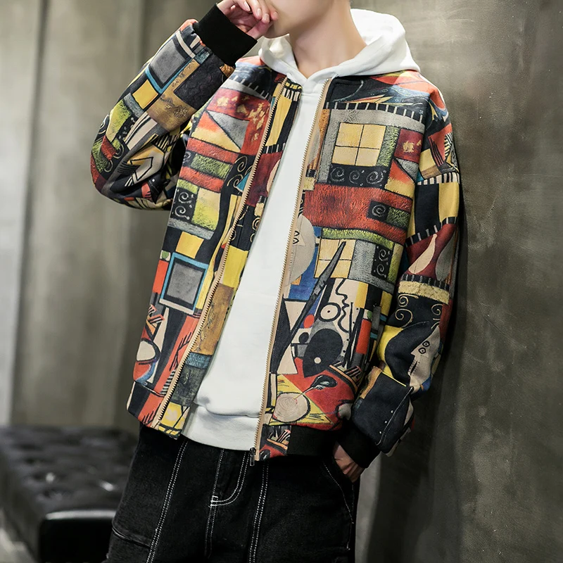 Flower jacket fashion Club Party wind slim fit coat men's autumn 2020 clone