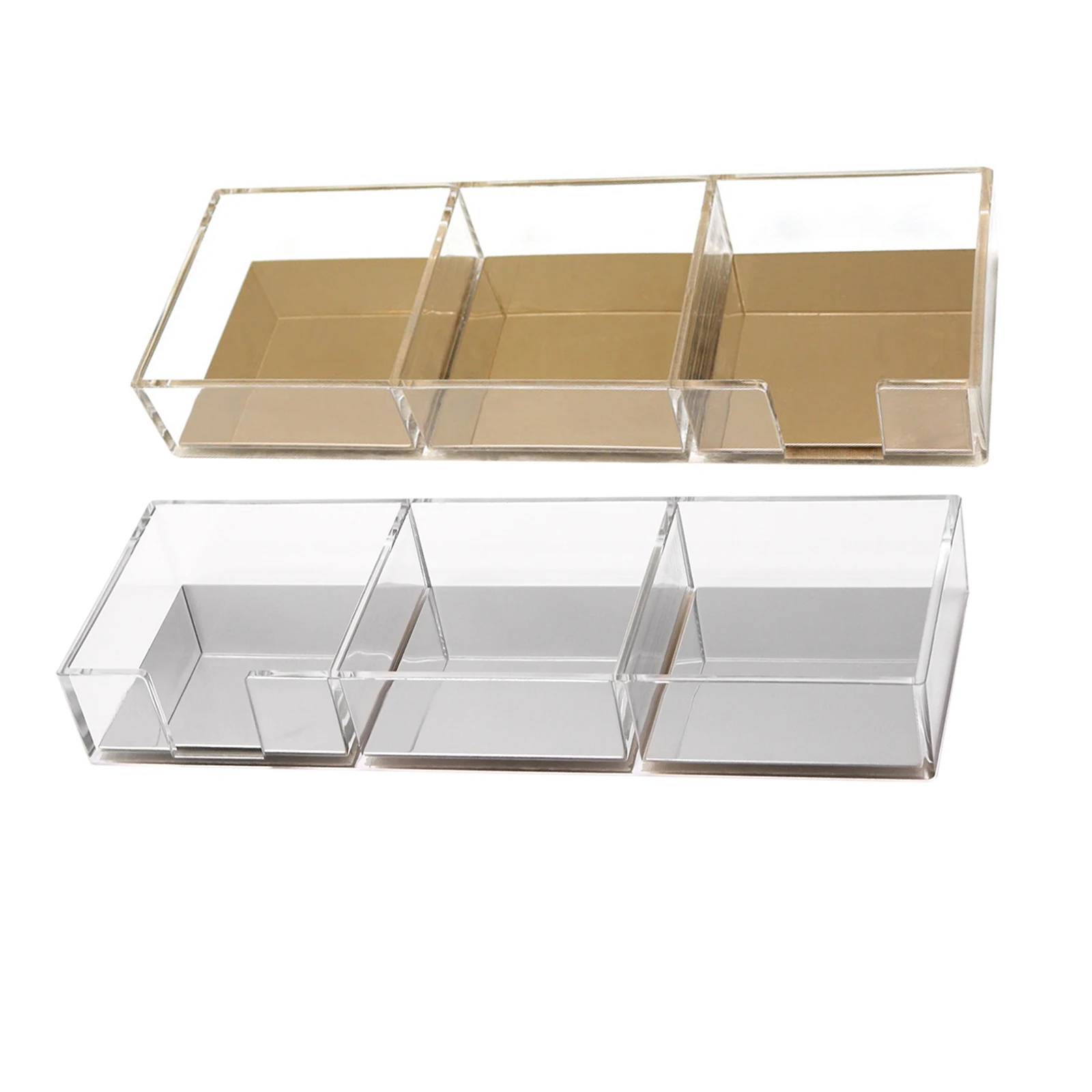 Office 3 in 1 Sorted Tray Earing Jewelry Organizer Acrylic Gold/Silver 3 Compartments Paper Clips Sticky Notes Memo Pad Holder