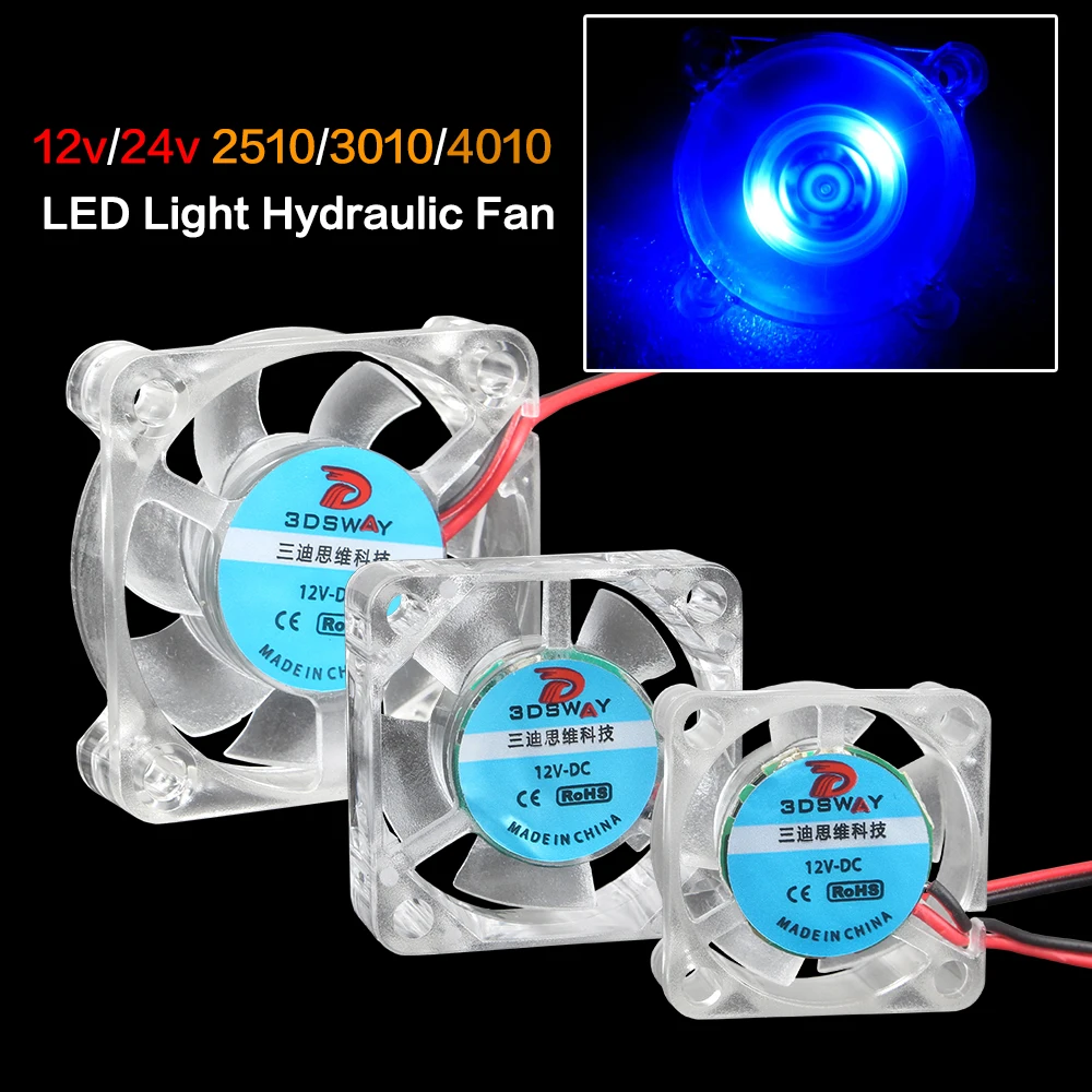 3DSWAY 3D Printer Parts Hotend 12v/24v Cooling Turbo Fan 2510 3010 4010 LED Hydraulic Bearing fan Blue Light Luminous