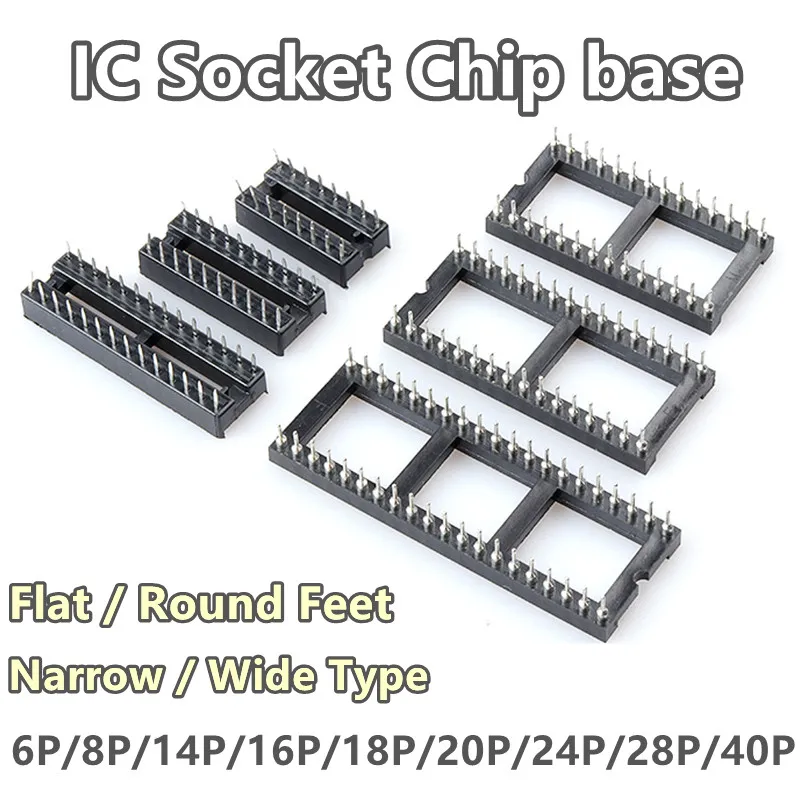 10PCS DIP IC Socket Adapter Integrated Block Straight Plug DIP Microcontroller Chip Round Hole Base  6P ~ 40P Solder Type