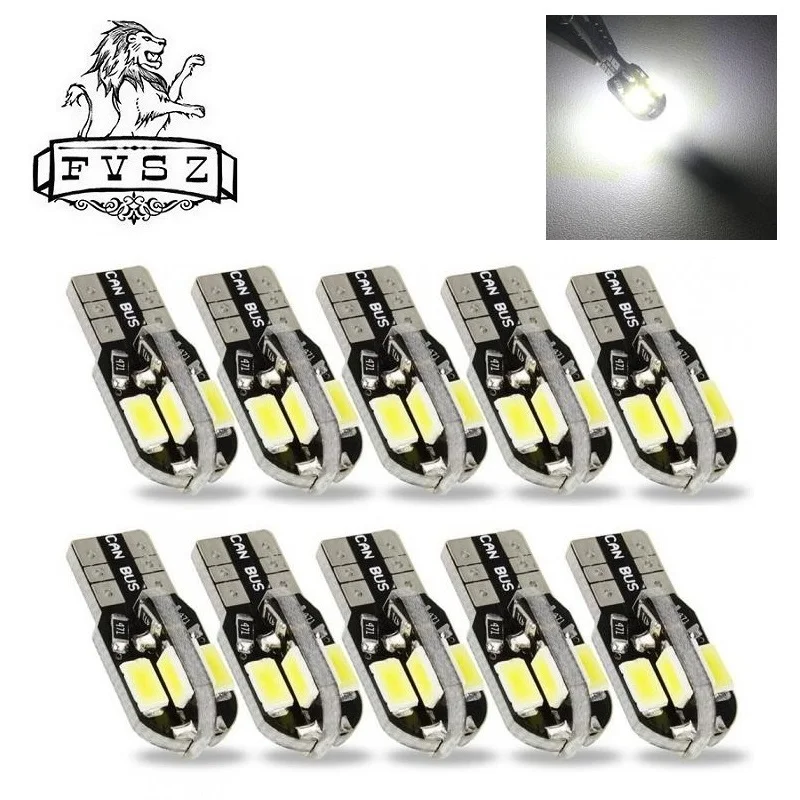 10Pcs T10 LED W5W 8 SMD 5730 194 168 Car Lamp Bulb Canbus Automobile Driving License Plate Light White DC12V