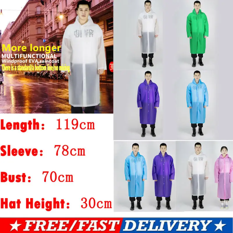 Men Women Waterproof Jacket EVA Button Hooded Raincoat Rain Coat Poncho Rainwear