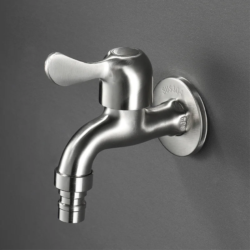 Washing Machine Faucet Brushed Nickel Washing Machine Mixer Tap Wall Mounted Single Cold Bibcock Stainless Steel Garden Bibcocks