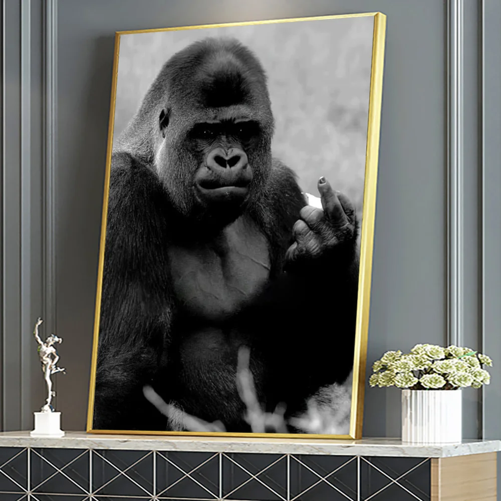 Gorilla Gives The Middle Finger Poster And Prints Funny Animal Spoof Monkey Canvas Wall Art Painting For Living Room Decoration