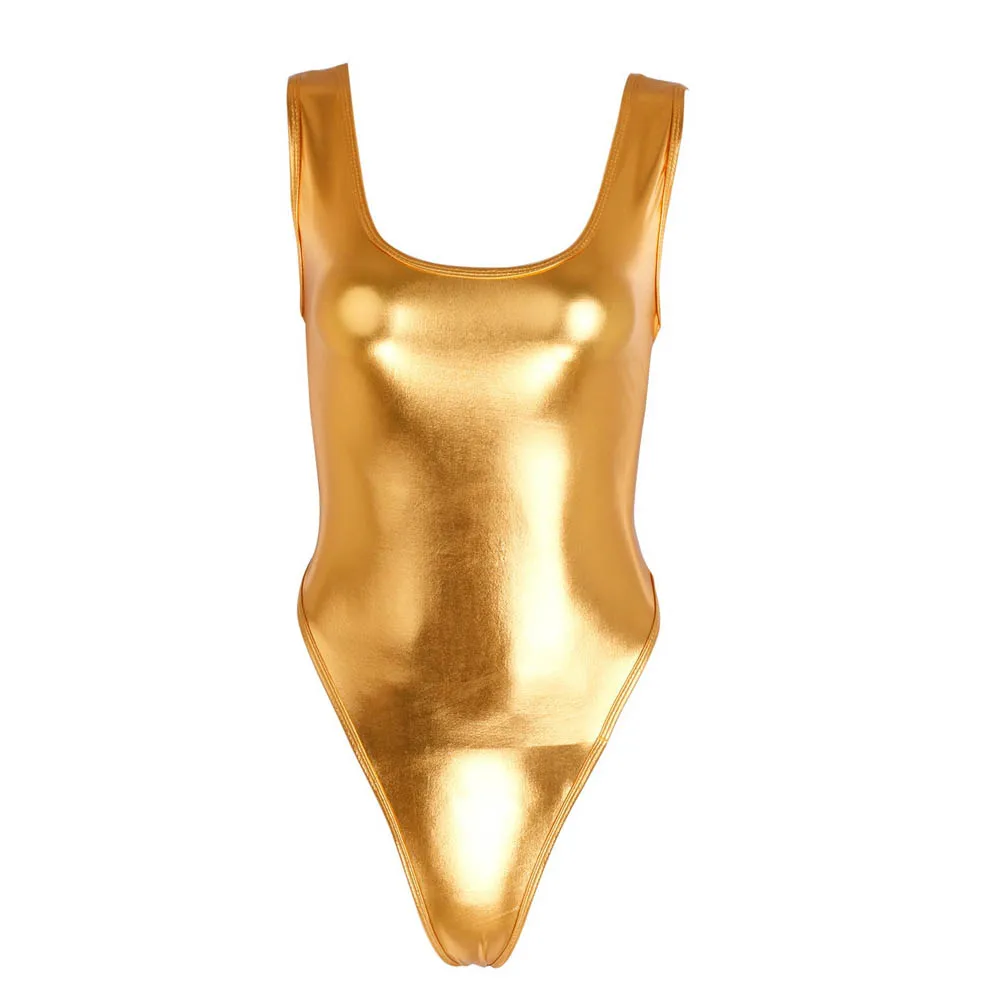 

Купальник женский из лакированной кожи, без рукавов, с высоким вырезом