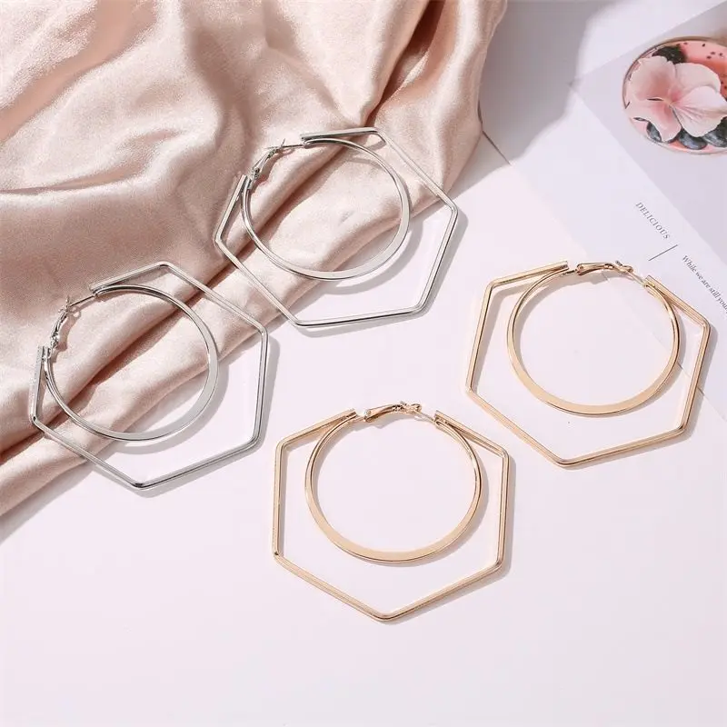 BLIJERY Trendy Oversize Geometrische Große Creolen Für Frauen Basketball Brincos Übertrieben Große Quadratische Ohrringe Punk Schmuck – Detail 5