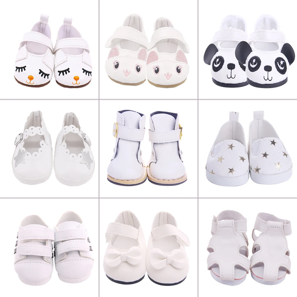 7Cm Doll Shoes Cute Kitty White Cortex,Canvas Fit 18 Inch American Doll&43cm Baby New Born Doll Clothes Accessories,Girl DIY Toy