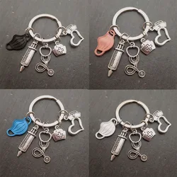 New Love Nurse Hat Stethoscope Syringe Syringe Mask Keychain Alloy Key Chain Accessories