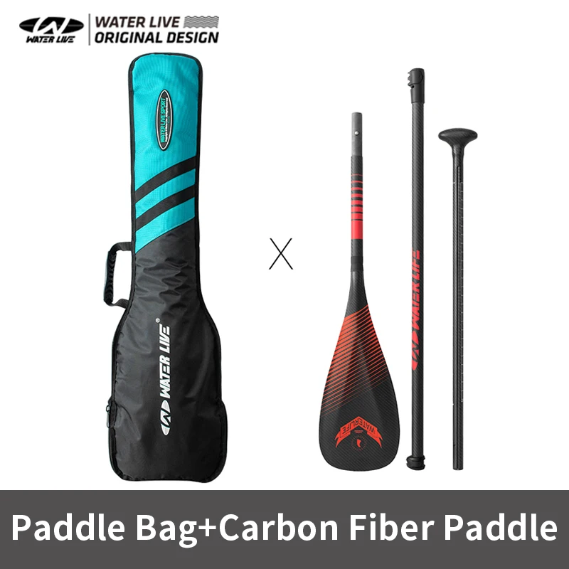 WATERLIVE-RED BLADE 175-277cm Detachable Surfboard Paddle Ultralight Carbon Fiber 3-Section Speed Type Oar Upgrade Handle 690g