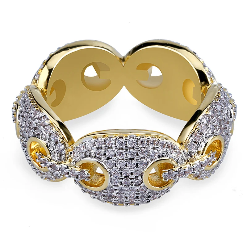 Hip Hop Micro Pave AAA Zirkonia Bling Iced Out Solide Kaffeebohnen Ringe für Männer Rapper Schmuck Größe 7-11