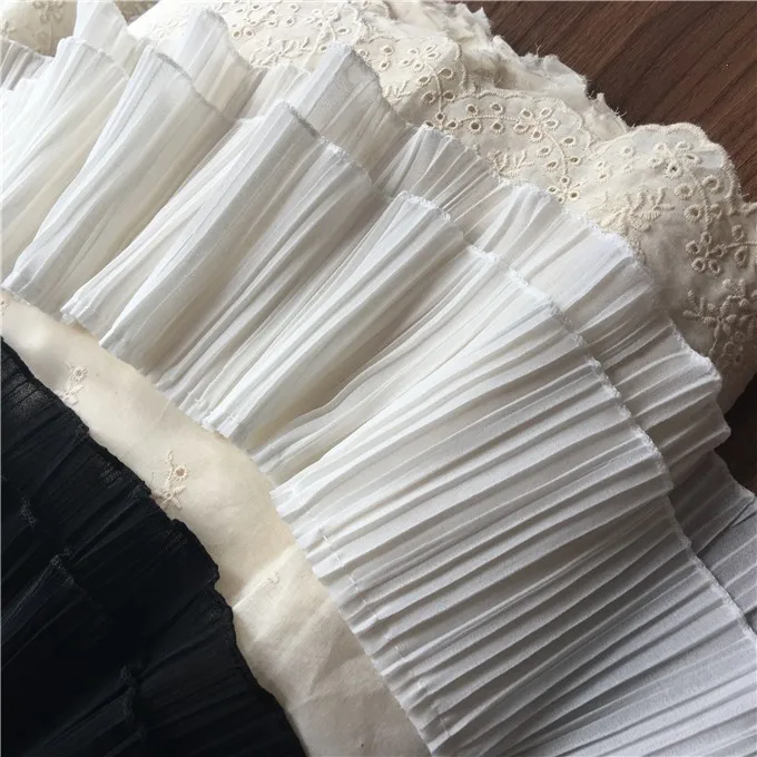 12CM Wide White Black Double Layers Pleated Chiffon Lace Ruffle Trim Ribbon Collar Applique For Garment Dress Hem Fringe Decor