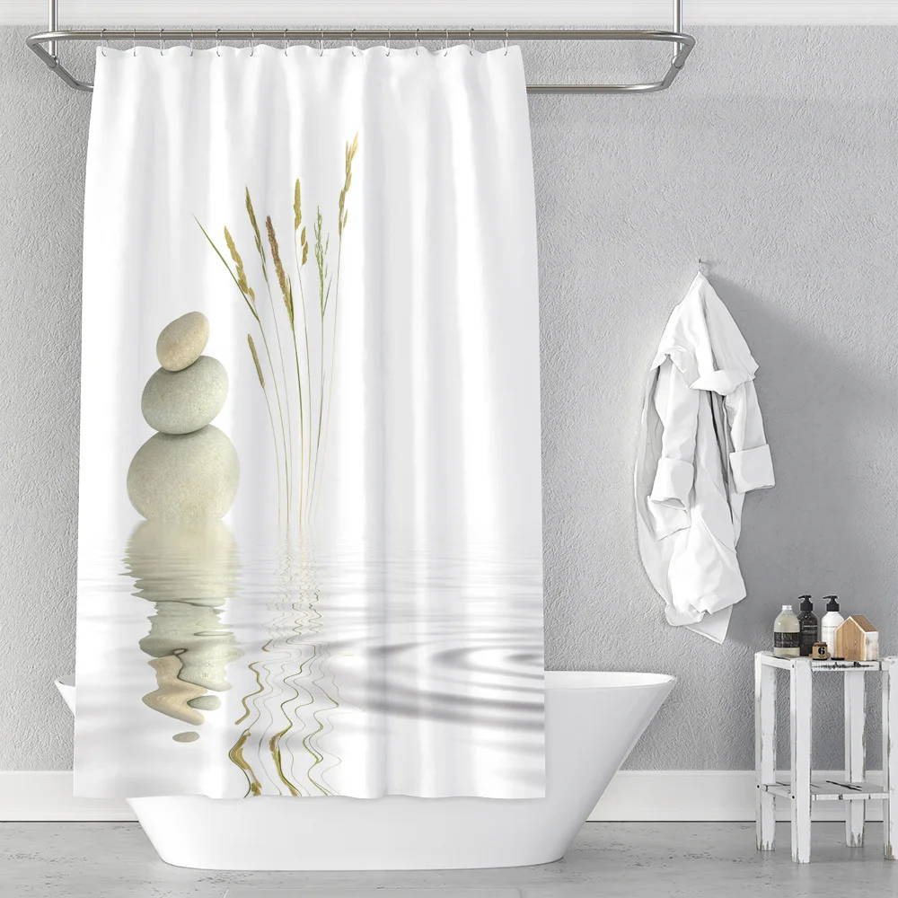 Stones And White Lotus in Water Shower Curtain Set Zen SPA Bathroom Waterproof Extra Long Polyester Bathtub Decor Cloth Screen