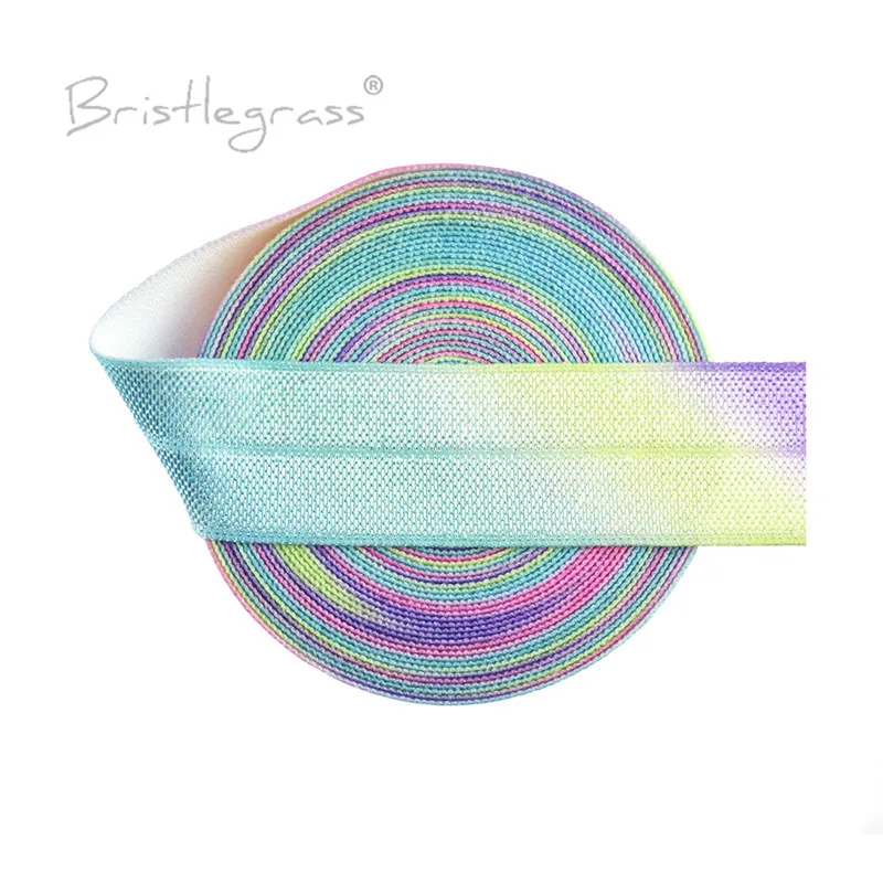 

BRISTLEGRASS Wholesale 50 Yard 3/4" 20mm Pastel Rainbow Print Foldover Elastic FOE Spandex Satin Band Hair Tie Tutu Dress Sewing