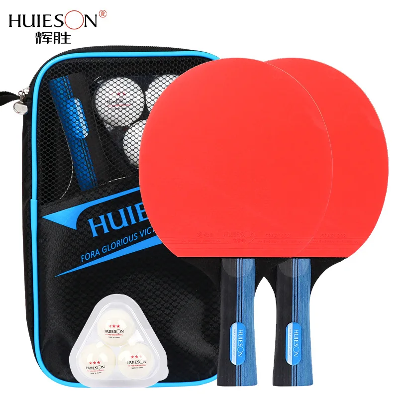 Huieson-raqueta de tenis de mesa mejorada S300, bate de paleta de Ping Pong de madera pura de 7 capas con 3 bolas para principiantes, 2 piezas