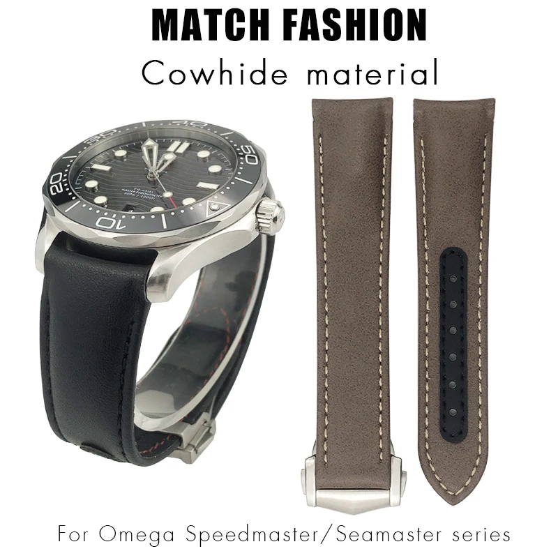 Genuine Leather Watchband 19mm 20mm 21mm Fit for Omega Seamaster 300 Speedmaster AT150 Planet Ocean Smooth Cowhide Watch Strap