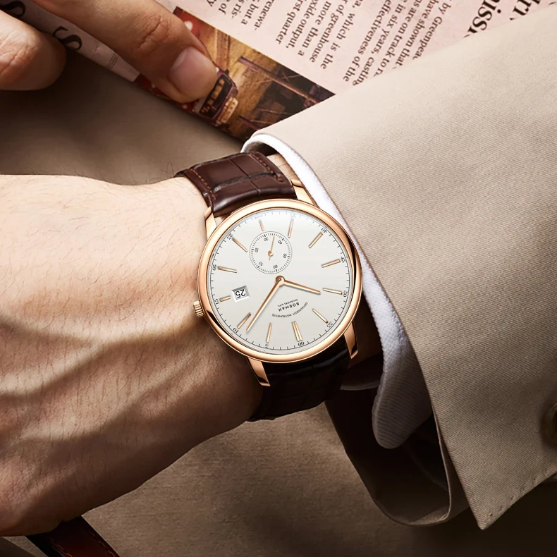 Orologio da uomo d\'affari BORMAN orologi automatici da uomo ultrasottili orologi da polso meccanici a vento automatico 50M specchio zaffiro