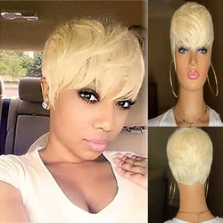 HAIRJOY Woman Synthetic Hair Short Straight Blonde Pixie Haircut Wig