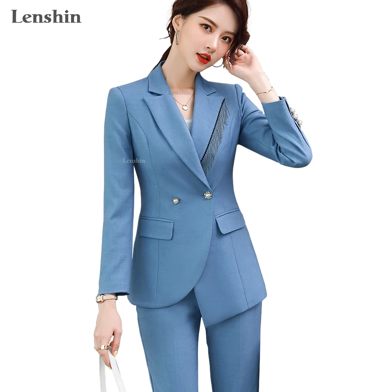 Lenshin Candy Color Ensemble de costumes de soirée deux pièces pour femmes, femme de bureau, vêtements de travail, costumes de pantalons d'affaires, haute qualité, automne