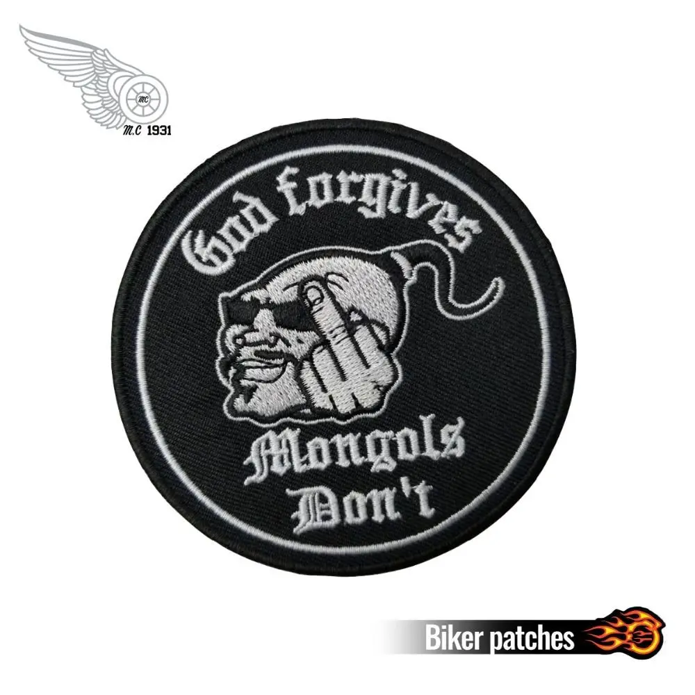 New Small God Forgives Mongols Don't Motorcycle Club Biker Embroidered Patch Iron On Clothing 10/pcs A lot