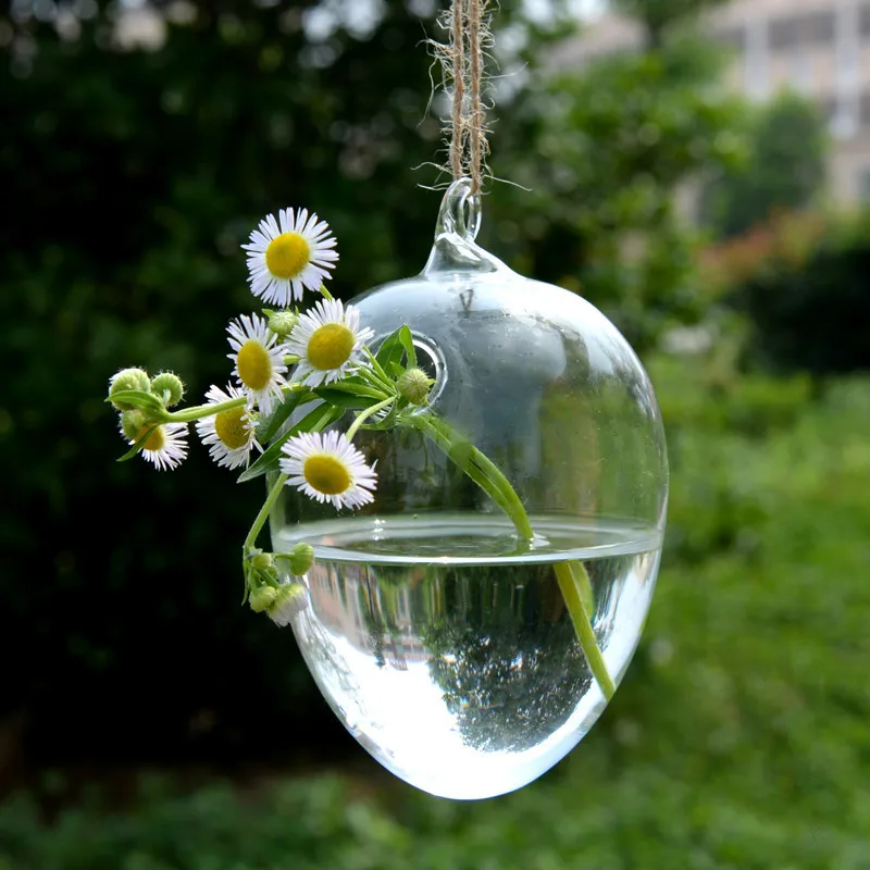 8pcs/pack 8*12cm Middle Size Egg Shaped Hanging Glass Terrarium Vase Home Decorative One Hole Wedding Hanger