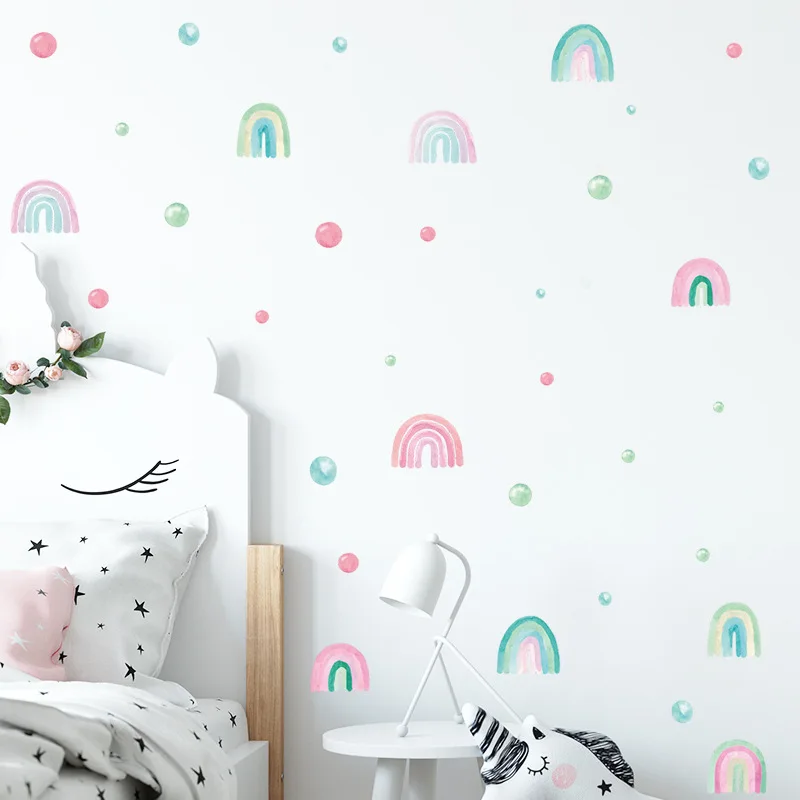 Cartoon Colorful Dots Rainbow Wall Sticker Kids Room Bedroom Home Decoration Mural Kindergarten Stickers DIY Beautify Wallpaper