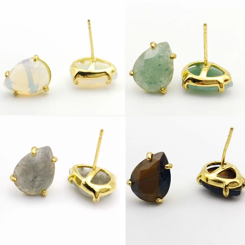 Casual Stud Earrings Water Drop Shape Faceted Natural Stone Earring Women Reiki Jewelry Fit for Party Anniversary Gift